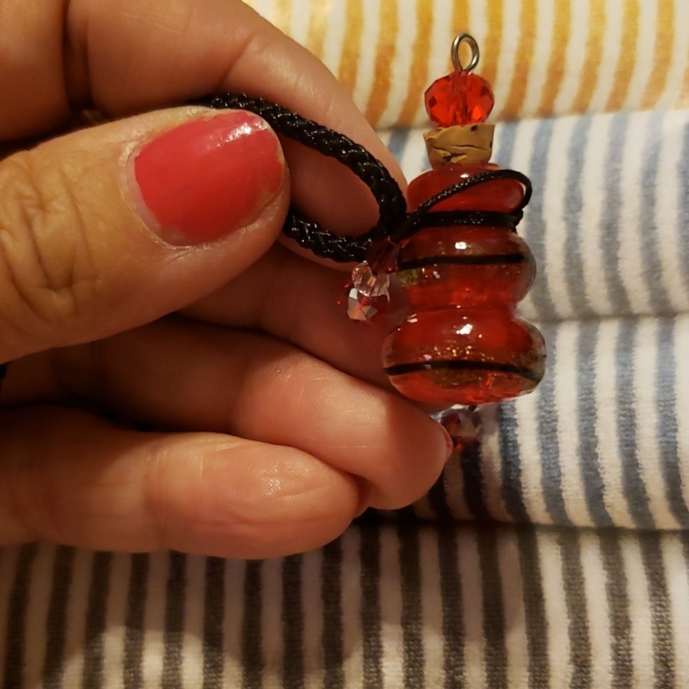 NEW Red glass urn bottle vial necklace
